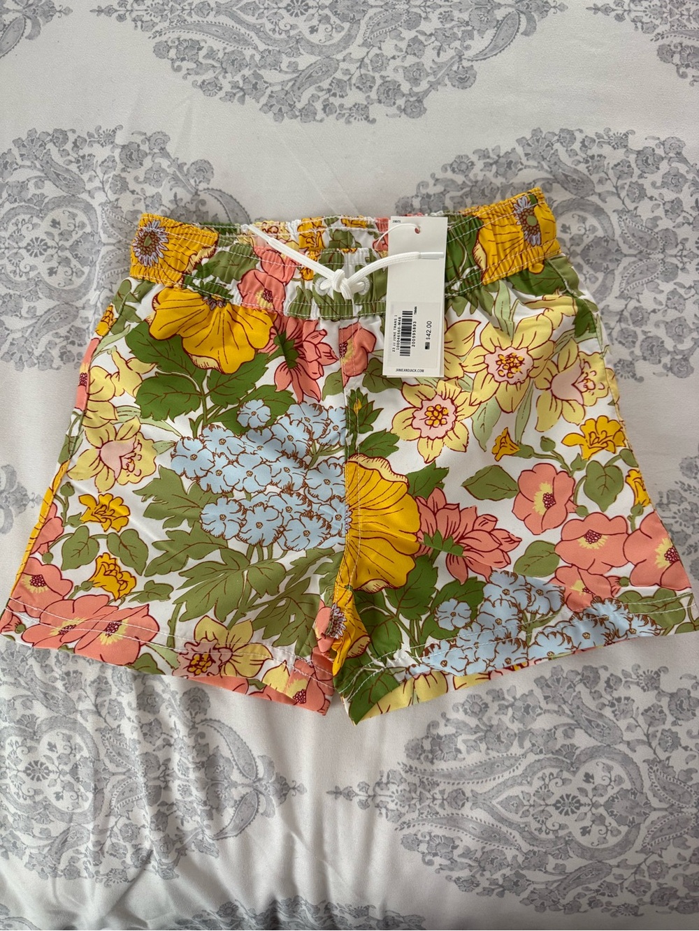 Janie and Jack Floral Swim Trunks - Yellow, Pink & Green